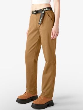 Dickies Women's Size 28 Relaxed Fit Cropped Cargo Work Pants Belted Brown NWT